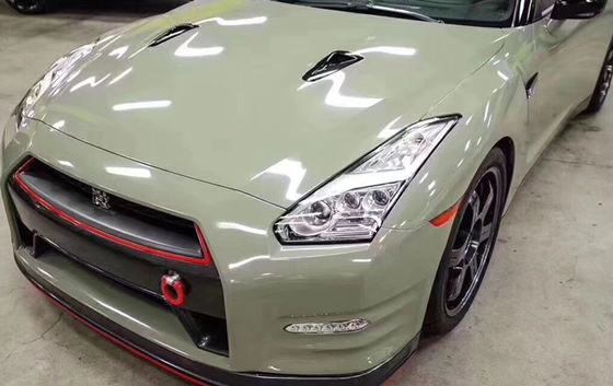 Khả năng chịu nhiệt Slidable Ultra High Gloss Car Wrap Khaki Green Automotive Vinyl Wrap