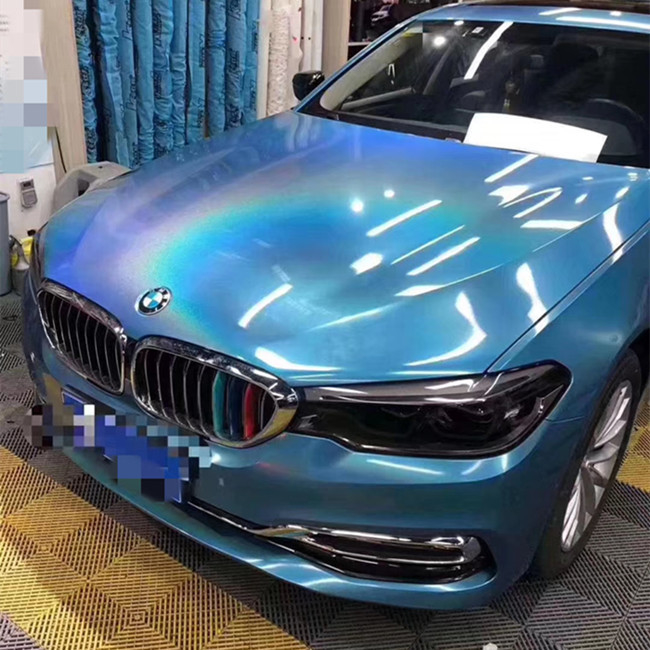1,27m Slidable Laser Blue Glitter Vinyl Bọc Air Release Bọc xe hơi bóng cao